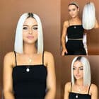 20'' Bob Straight White Black Ombre Wigs Fashion Synthetic Hair Wig for Women