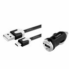 Car Charger+3FT Micro Flat USB Cable For Samsung HTC Motorola Cellphone tablet