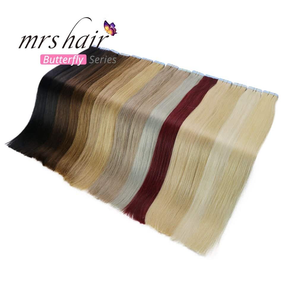 MRSHAIR Tape In Human Hair Extensions 16" 18" 20" 22" 24" Machine Made Remy Hair On Adhesives Tape PU Skin Weft Invisible 20pcs
