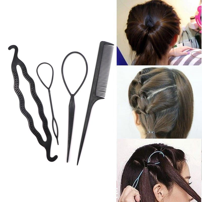 4pcs Ponytail Creator Plastic DIY Hair Styling Tools Black Hair Bands For Girls Hair Braid Accessories Bun Maker Girls Headbands