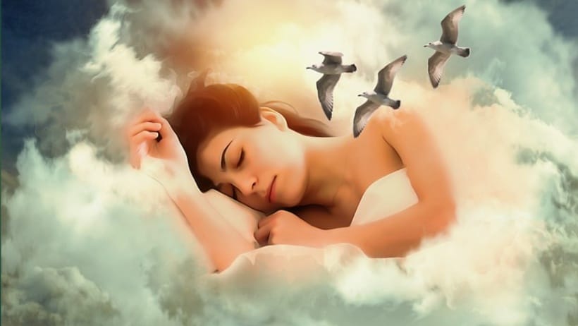 Beautiful lady sleep with birds flying over her - BedStory Hybrid Mattress