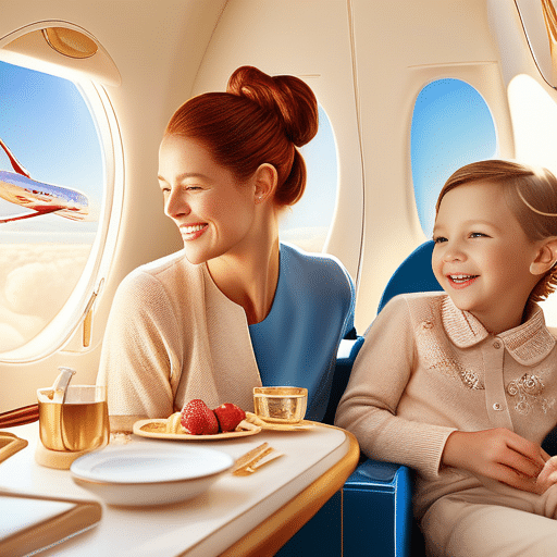 a woman and child sitting in an airplane - CheapOair.ca cheap flight promotion
