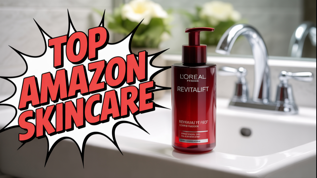 a red bottle of liquid on a sink