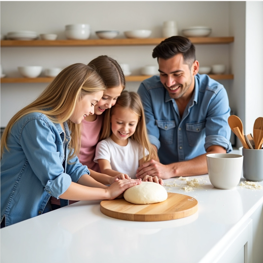 a group of people in a kitchen