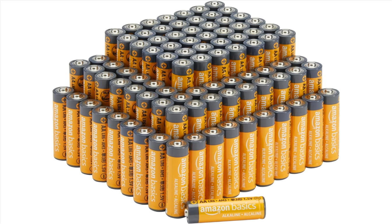 Stacked batteries with AmazonBasics branding