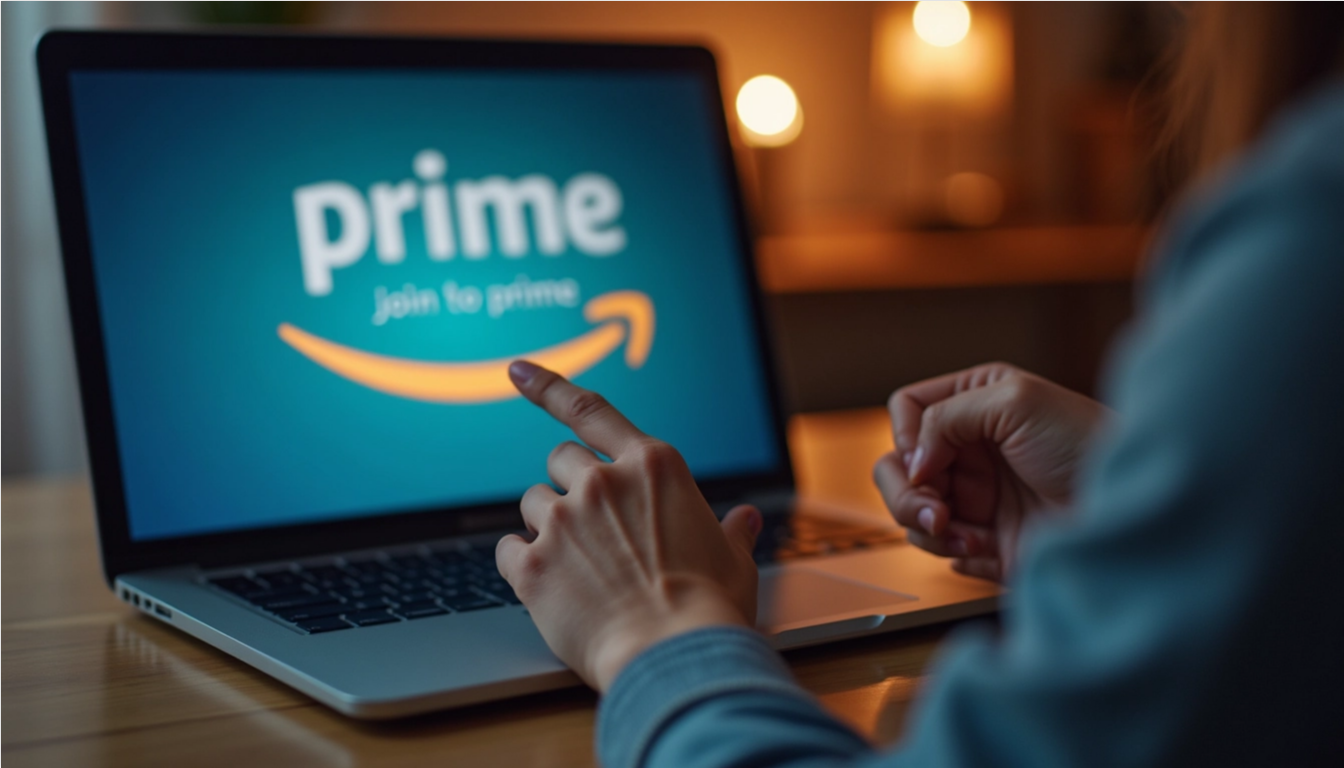 Person joining Amazon Prime on laptop