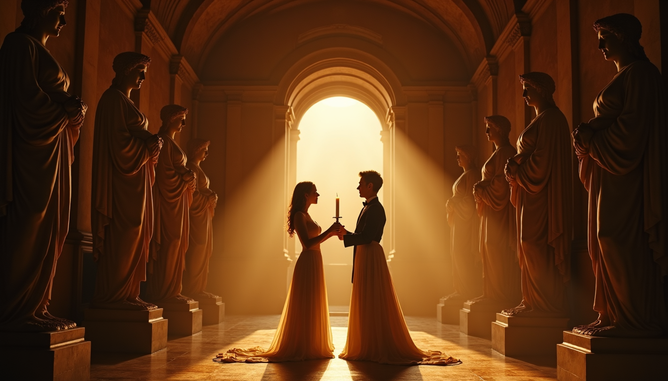 The Story of Valentine’s Day, Feb 14 – Told by David Ogilvy Couple holding a candle in light.